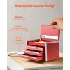 VEVOR Metal Tool Box, 20.5-inch, Portable Metal Tool Box with 4 Drawers, Small Tool Chest with EVA Liners, Ball Bearing Slide Drawers Locking & Powder Coated Finish, Multi-Function Tool Organizer(Red-3 Drawer)