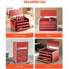 VEVOR Metal Tool Box, 8.6-inch, Portable Metal Tool Box with 3 Drawers, Small Tool Chest with EVA Liners and PP Feet Pads, Heavy-Duty Steel With Ball Bearing Opening and Powder Coated Finish, Black(Red-3 Drawer)