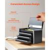 VEVOR Metal Tool Box, 8.6-inch, Portable Metal Tool Box with 3 Drawers, Small Tool Chest with EVA Liners and PP Feet Pads, Heavy-Duty Steel With Ball Bearing Opening and Powder Coated Finish, Black(Black-3 Drawer)