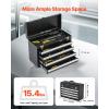 VEVOR Metal Tool Box, 8.6-inch, Portable Metal Tool Box with 3 Drawers, Small Tool Chest with EVA Liners and PP Feet Pads, Heavy-Duty Steel With Ball Bearing Opening and Powder Coated Finish, Black(Black-4 Drawer)
