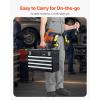 VEVOR Metal Tool Box, 8.6-inch, Portable Metal Tool Box with 3 Drawers, Small Tool Chest with EVA Liners and PP Feet Pads, Heavy-Duty Steel With Ball Bearing Opening and Powder Coated Finish, Black(Black-4 Drawer)
