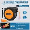 VEVOR Retractable Extension Cord Reel, 65 FT, Heavy Duty 12AWG/3C SJTOW Retractable Power Cord with Lighted Triple Tap Outlet, 15 Amp Circuit Breaker 180° Swivel Bracket for Ceiling or Wall Mount(Orange)