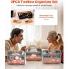 VEVOR Small Parts Organizer, 34-Compartment Double Side Tools Organizer Box with 24 Removable Dividers, PP Hardware Storage Box with Safety Latch & Portable Handle for Nuts, Bolts, Screws, Nails(3 PC)