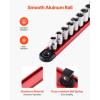 VEVOR Socket Organizer Rail Set, 3PCS Metric & SAE Aluminum Socket Organizers, 1/4”, 3/8” & 1/2” Heavy-Duty Socket Holder with 360° Rotating Clips for Tool Box, Hold up to 40 Sockets, Red & Black(Socket Rail Holder)