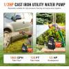 VEVOR Water Transfer Pump 12V, Battery Powered Utility Pump 360 GPH, 1/10HP Portable Electric Water Pump with Switch, 6 ft Suction Hose Kit, For Water Removal, Nonsubmersible(115V AC Cast Iron)