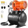 VEVOR 1HP Shallow Well Pump Portable, 1380 GPH Garden Jet Pump with Automatic Controller, 145 ft Head Stainless Steel Sprinkler Booster Pumps, for Garden Lawn Irrigation System, Water Transfer(1.6 HP with Tank)