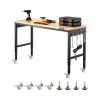 VEVOR Adjustable Workbench, 48-Inch Work Bench with Power Outlet, Wheels, and Pegboard, 2000 lbs Load Heavy Duty Oak Wood Top Work Table for Garage, Workshop, Office, and Home(Rubber Pad│Universal Wheels│60″x22″)