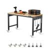 VEVOR Adjustable Workbench, 48-Inch Work Bench with Power Outlet, Wheels, and Pegboard, 2000 lbs Load Heavy Duty Oak Wood Top Work Table for Garage, Workshop, Office, and Home(Rubber Pad│Universal Wheels│48″x24″)
