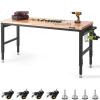 VEVOR Adjustable Workbench, 48-Inch Work Bench with Power Outlet, Wheels, and Pegboard, 2000 lbs Load Heavy Duty Oak Wood Top Work Table for Garage, Workshop, Office, and Home(Rubber Pad│Universal Wheels│72″x25″x39.5″)