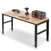 VEVOR Adjustable Workbench, 48-Inch Work Bench with Power Outlet, Wheels, and Pegboard, 2000 lbs Load Heavy Duty Oak Wood Top Work Table for Garage, Workshop, Office, and Home(Height Adjustment│Power Outlets│61″x20″)