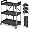 VEVOR Foldable Utility Service Cart, 165LBS 3 Shelf Heavy Duty Plastic Rolling Cart with 360° Swivel Wheels (2 with Brakes), Ergonomic Handle, Portable Garage Tool Cart for Warehouse Office Home(Foldable-165LBS)