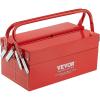 VEVOR Metal Tool Box, 14-inch, 2-Tier 3-Tray Portable Folding Tool Chest Organizer with Handle & Lock Hole, Powder Coated Steel, Cantilever Toolbox for Household Factory Warehouse Repair Shop, Red(2 Tier-3 Tray)