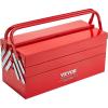 VEVOR Metal Tool Box, 14-inch, 2-Tier 3-Tray Portable Folding Tool Chest Organizer with Handle & Lock Hole, Powder Coated Steel, Cantilever Toolbox for Household Factory Warehouse Repair Shop, Red(3 Tier-5 Tray)