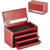 VEVOR Metal Tool Box, 8.6-inch, Portable Metal Tool Box with 3 Drawers, Small Tool Chest with EVA Liners and PP Feet Pads, Heavy-Duty Steel With Ball Bearing Opening and Powder Coated Finish, Black(Red-3 Drawer)
