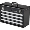 VEVOR Metal Tool Box, 8.6-inch, Portable Metal Tool Box with 3 Drawers, Small Tool Chest with EVA Liners and PP Feet Pads, Heavy-Duty Steel With Ball Bearing Opening and Powder Coated Finish, Black(Black-4 Drawer)