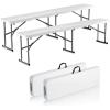 VEVOR Plastic Folding Bench, 6ft Portable Folding Bench, Smooth High Density Polyethylene Waterproof Outdoor Bench, Picnic Camping Table with Handle for Garden Soccer Playtime, White (2 Pack)(White)