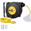 VEVOR Retractable Extension Cord Reel, 65 FT, Heavy Duty 12AWG/3C SJTOW Retractable Power Cord with Lighted Triple Tap Outlet, 15 Amp Circuit Breaker 180° Swivel Bracket for Ceiling or Wall Mount(Yellow)