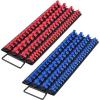 VEVOR Socket Organizer Rail Set, 3PCS Metric & SAE Aluminum Socket Organizers, 1/4”, 3/8” & 1/2” Heavy-Duty Socket Holder with 360° Rotating Clips for Tool Box, Hold up to 40 Sockets, Red & Black(Portable Socket Holder)