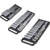 VEVOR Socket Organizer Rail Set, 3PCS Metric & SAE Aluminum Socket Organizers, 1/4”, 3/8” & 1/2” Heavy-Duty Socket Holder with 360° Rotating Clips for Tool Box, Hold up to 40 Sockets, Red & Black(Magnetic Socket Holder)