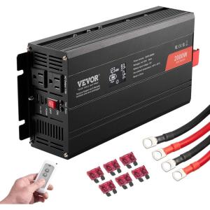 VEVOR 1000W Pure Sine Wave Inverter, DC 12V to AC 120V Power Inverter with 2 AC Outlets 1 USB Port 1 Type-C Port, Remote Control for Small Home Devices Like Smartphone Laptop, CE FCC Certified(2000W)