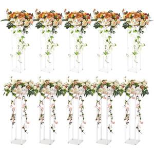 VEVOR 10PCS 23.6inch High Wedding Flower Stand, With Acrylic Laminate,Acrylic Vase Column Geometric Centerpiece Stands, Floral Display Rack for T-Stage Events Reception, Party Decoration Home