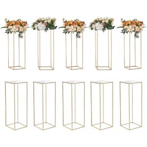 VEVOR 10PCS 31.5inch High Wedding Flower Stand, With Acrylic Laminate,Metal Vase Column Geometric Centerpiece Stands, Gold Rectangular Floral Display Rack for Events Reception, Party Decoration