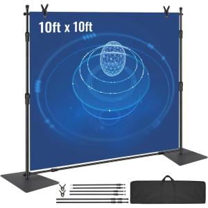 VEVOR 10ft x10ft Pipe and Drape Kit, Heavy Duty Backdrop Stand with Carbon Steel Base, Adjustable Backdrop Support with 2 Clamps and A Carry Bag for Wedding, Party, Event, Photography and Exhibition(10 x 10 ft)
