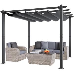 VEVOR 10’x10′ Outdoor Retractable Pergola with Canopy, Aluminum Pergola with Retractable Canopy, Modern Style, Sun Shade for Patios, Gardens, Decks, Backyards (Beige)(Gray)
