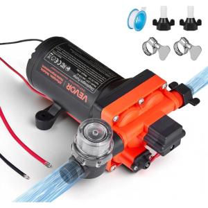 VEVOR 12V Diaphragm Pump, 1.8 GPM (6.81 L/min), 3-Chamber 12 Volt DC Water Pump with Automatic Pressure Switch 40-100 PSI Adjustable, 60 PSI, 1/2” MNPT Port, for RV Yacht Food Truck Camper Marine(12V  4-Chamber  6.0GPM  70PSI)