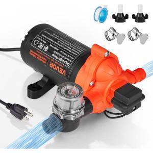 VEVOR 12V Diaphragm Pump, 1.8 GPM (6.81 L/min), 3-Chamber 12 Volt DC Water Pump with Automatic Pressure Switch 40-100 PSI Adjustable, 60 PSI, 1/2” MNPT Port, for RV Yacht Food Truck Camper Marine(110V  3-Chamber  4.0GPM  45PSI)