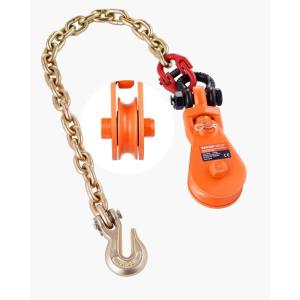 VEVOR 2 Ton Snatch Block with G80 Chain, Swivel Shackle, 3″ Sheave for 3/8″ Wire Rope, Snatch Block Pulley for Towing and Recovery Applications on Flatbed Tow Truck Rollback Wrecker Car Carrier Cable(orange)