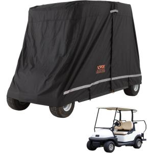 VEVOR 2+2 Passenger Golf Cart Cover, 600D Polyester Full Cover, Suitable for 2+2 Seats Golf Carts, Waterproof, Sunproof, and Dustproof Outdoor Golf Cart Cover with Three Zipper Doors, Black