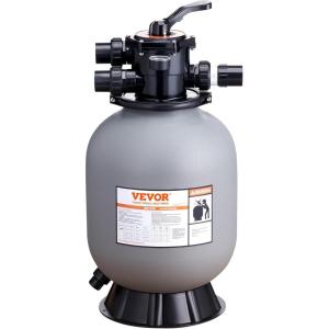VEVOR 25033BX 19-inch, Up to 45 GPM Flow Rate, Above Inground Swimming Pool Sand System with 7-Way Multi-Port Valve, Filter, Backwash, Rinse, Recirculate, Waste, Winter, Closed Functions, Gray(16 inch)