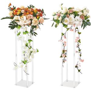 VEVOR 2PCS 31.5inch High Wedding Flower Stand, With Acrylic Laminate,Acrylic Vase Column Geometric Centerpiece Stands, Floral Display Rack for T-Stage Events Reception, Party Decoration Home