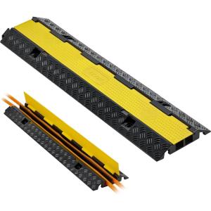 VEVOR 3 PCs 2 Channel Rubber Cable Protector Ramp, 12000 lbs/axle Capacity Heavy Duty Hose Wire Cover Ramp Driveway, Traffic Speed Bump w/Flip-Open Top Cover & 50 ft Warning Tape, for Indoor&Outdoor(2 Channel-1PC)