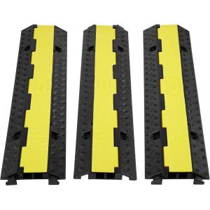 VEVOR 3 PCs 2 Channel Rubber Cable Protector Ramp, 12000 lbs/axle Capacity Heavy Duty Hose Wire Cover Ramp Driveway, Traffic Speed Bump w/Flip-Open Top Cover & 50 ft Warning Tape, for Indoor&Outdoor(2 Channel-3PCs)