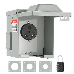VEVOR 30 Amp RV Power Outlet Box, 125/250 Volt, Enclosed Lockable Outdoor RV Receptacle Box, NEMA TT-30R Weatherproof Electrical Panel, for RV Camper Trailer Motorhome Electric Car(30 Amp)