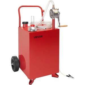 VEVOR 30 Gallon Gas Caddy – Portable Fuel Storage Tank with 2 Wheels & Manual Transfer Pump, Diesel & Gasoline Fuel Container for Cars, Lawn Mowers, ATVs, Boats, Black(20 Gallon)