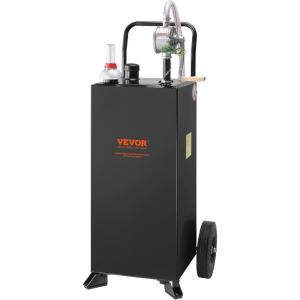 VEVOR 30 Gallon Gas Caddy – Portable Fuel Storage Tank with 2 Wheels & Manual Transfer Pump, Diesel & Gasoline Fuel Container for Cars, Lawn Mowers, ATVs, Boats, Black(Black)