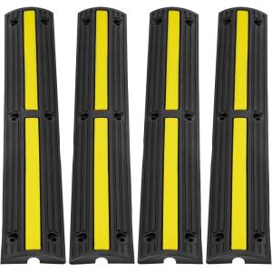 VEVOR 3.28 ft Cable Protector Ramp, 4 Pack of 1 Channel, 18000 lbs/axle Capacity Heavy Duty Rubber Speed Bumps, Floor Cord Cable Protector Wire Cover, for Residential Areas, Private Garages, Gardens(1 Channel-4PCS)