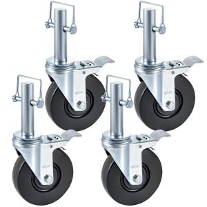 VEVOR 4 Pack 5″ Scaffolding Wheels – 1″ Solid Stem, Rubber Wheels with Dual Locking Heavy Duty Casters, 330LBS Capacity(5″ Solid Round Stem)
