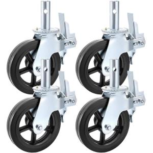 VEVOR 4 Pack 5″ Scaffolding Wheels – 1″ Solid Stem, Rubber Wheels with Dual Locking Heavy Duty Casters, 330LBS Capacity(8″ Solid Round Stem)