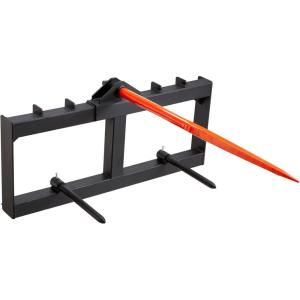 VEVOR 49″ Hay Spear, Bale Spears 1600lbs Loading Capacity, Skid Steer Loader Tractor Attachment with 2pcs 17.5″ Stabilizer Spears, Quick Attach Spike Forks(Square type)