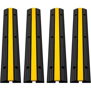 VEVOR 5 Channel Rubber Cable Protector Ramp, Heavy Duty 22000 lbs/axle Capacity Wire Hose Cord Cover Ramp, ADA Compliant Driveway Road Hump, Traffic Speed Bump w/Flip-Open Top Cover(1 Channel-4PCS)