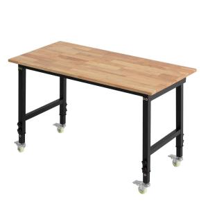 VEVOR Adjustable Workbench, 48-Inch Work Bench with Power Outlet, Wheels, and Pegboard, 2000 lbs Load Heavy Duty Oak Wood Top Work Table for Garage, Workshop, Office, and Home(Universal Wheels│48″X24″)