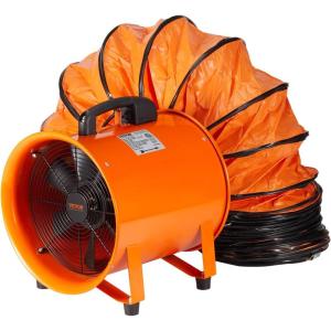 VEVOR Air Mover Blower Fan 12 Inch, 3198CFM 585W with 33ft Flexible Duct, Industrial Portable Ventilator Blower/Exhaust, Orange(1893CFM  10in-16ft Combo Fan and Hose)