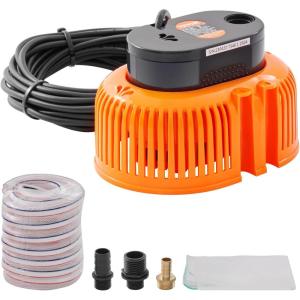 VEVOR Automatic Pool Cover Pump, 1/10 HP 75W 540 GPH, 120V Submersible Swimming Pool Cover Pump, Water Removal Pump with 3 Hose Adapters 16 ft Drainage Hose & 25 ft Power Cord, for Pool Draining(1/10 HP 540 GPH)