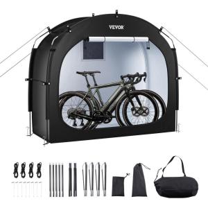 VEVOR Bike Storage Shed Tent, 1-2 Bikes, Outdoor Spacious Bike Storage Sheds with Ventilated Window, Waterproof Easy-to-Install Bike Tent with High Strength Fiberglass & Dual Zippers, Fit for Bicycle(Black- Curved top – L for 1-2 Bikes)