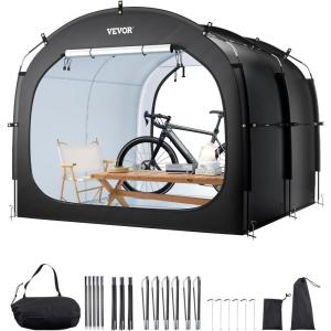 VEVOR Bike Storage Shed Tent, 1-2 Bikes, Outdoor Spacious Bike Storage Sheds with Ventilated Window, Waterproof Easy-to-Install Bike Tent with High Strength Fiberglass & Dual Zippers, Fit for Bicycle(Black- Cabin-shaped – XXL for 4-5 Bikes)