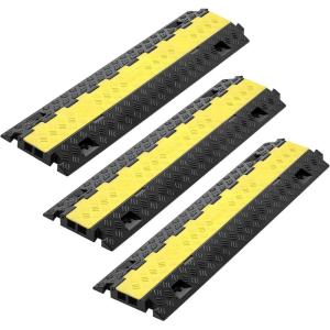 VEVOR Cable Protector Ramp, 2 Channel, 22000 lbs/axle Capacity Heavy Duty TPU Wire Cord Cover Ramp Hose Protector Driveway, Traffic Speed Bump w/TPR Flip-Open Top Cover, for Indoor & Outdoor(3 PCs)